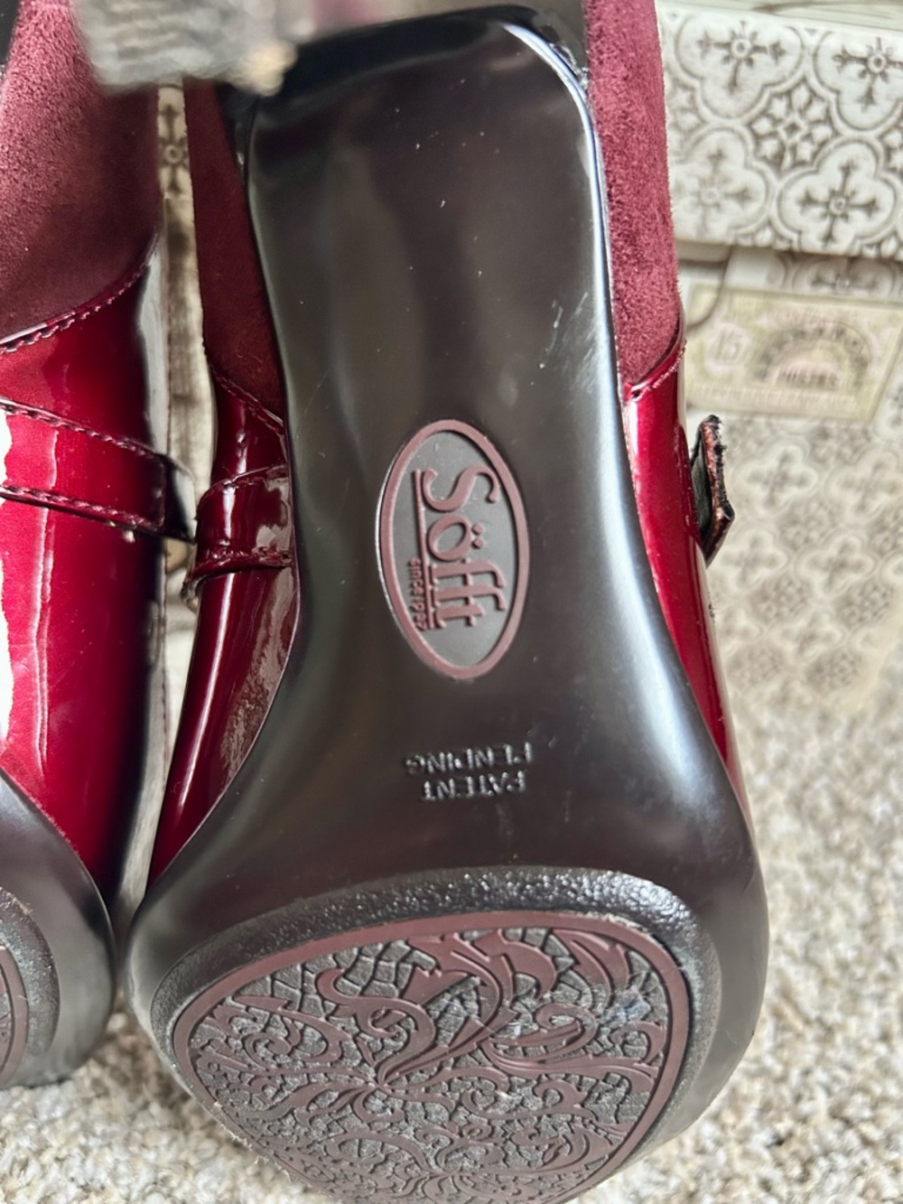 Söfft Burgundy Patent Leather Mary Jane Heels Peep Toe Pumps Size 7.5 - Picture 6 of 7